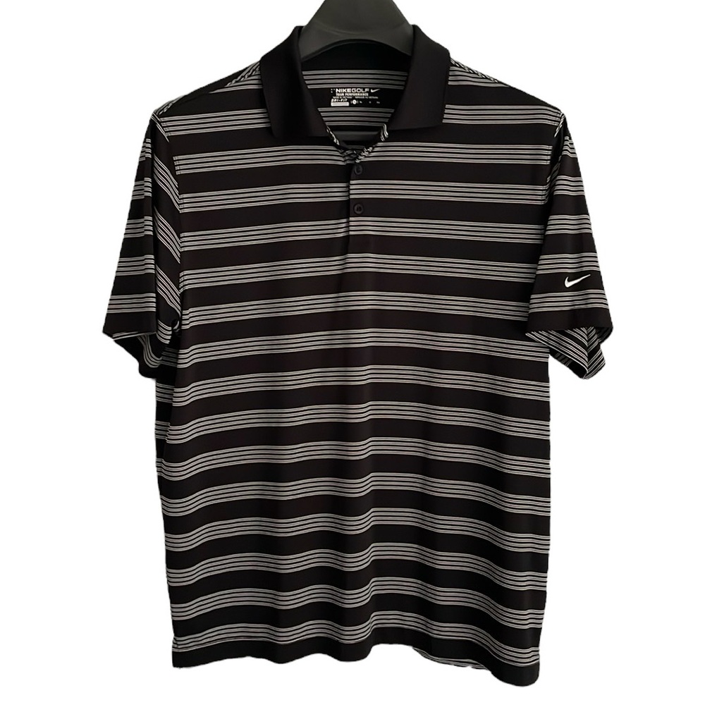 Nike golf tour performance men’s size XL black‎ with white stripes polo shirt.